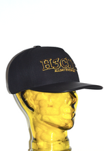 Load image into Gallery viewer, BLACK &amp; GOLD, EXCLUSIVE LEATHER PEAK STRAPBACK
