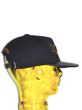 Load image into Gallery viewer, BLACK &amp; GOLD, EXCLUSIVE LEATHER PEAK STRAPBACK

