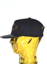Load image into Gallery viewer, BLACK &amp; GOLD, EXCLUSIVE LEATHER PEAK STRAPBACK
